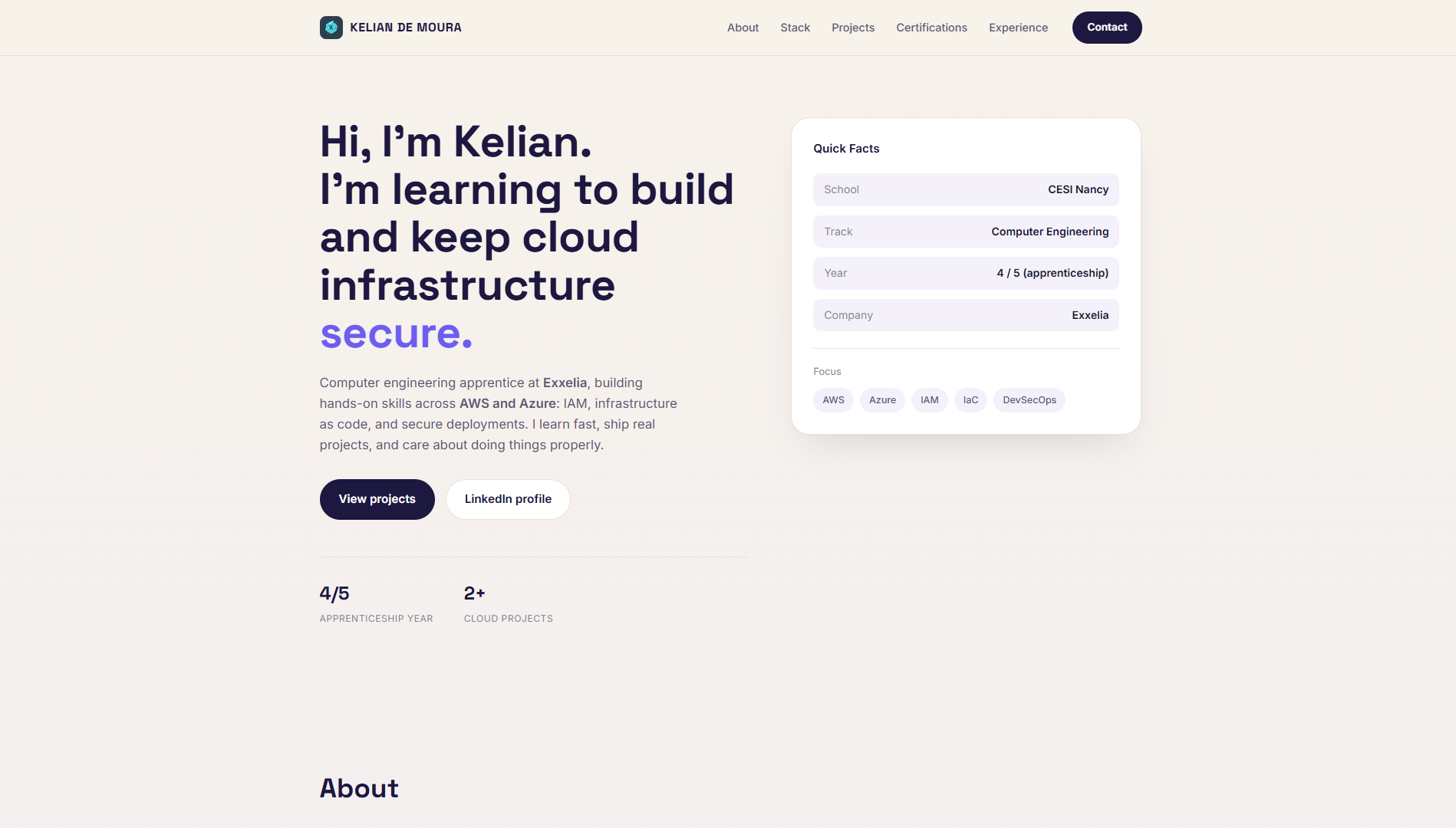 Portfolio website homepage screenshot